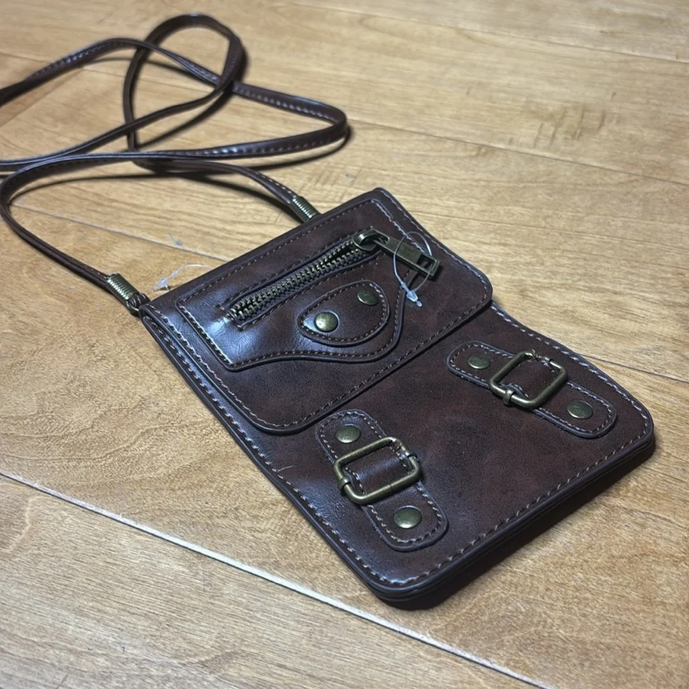 Brown Leather Alternative Satchel | Travel Bag Cell Phone Holder & Wallet Unisex